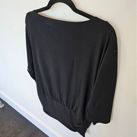 White House Black Market Silver Studded 3/4 Sleeve Dolman Sleeve Black Knit Top - Picture 9 of 11